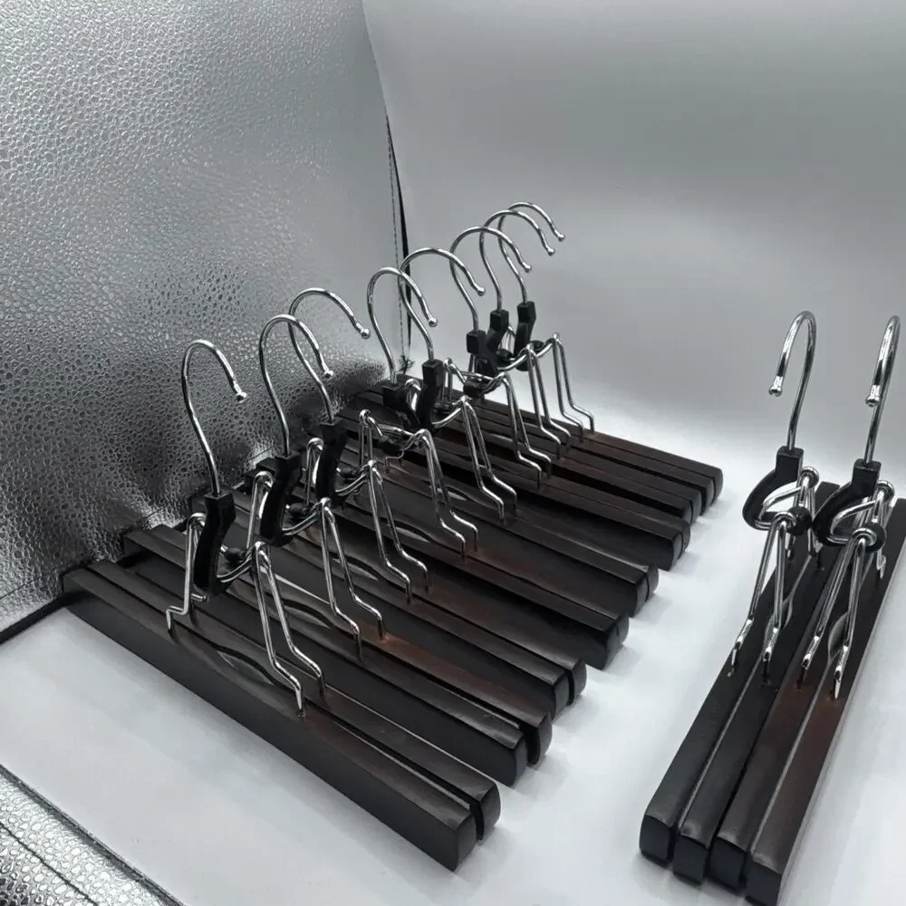 Wooden Pants Hangers with Clips 10 Pack Non Slip Skirt Brown Pre-owned